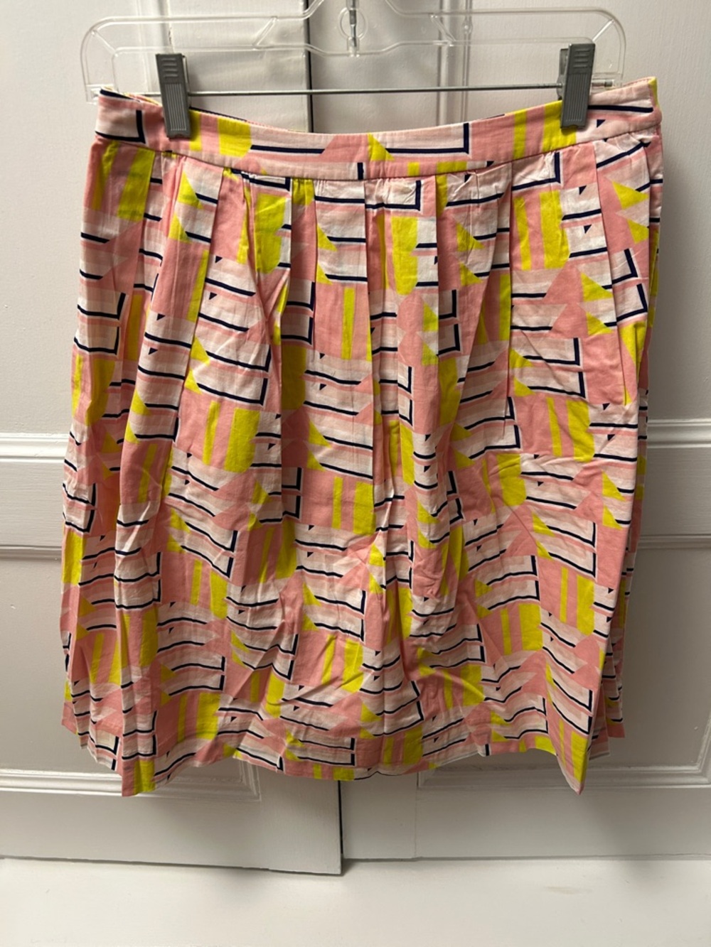 J. Crew Pink, Yellow & Navy Geometric Pleated Skirt
